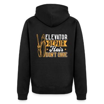 Elevator Repair Hair - Don't Care - Unisex Premium Bio Zip Hoodie - Schwarz - Hinten - Nico (187cm)