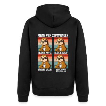 Meine 4 Stimmungen Kaffee Faultier - Unisex Premium Bio Zip Hoodie - Schwarz - Hinten - Nico (187cm)
