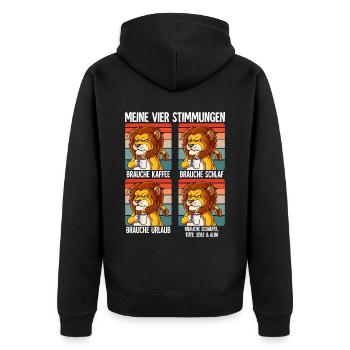 Meine 4 Stimmungen Kaffee Löwe - Unisex Premium Bio Zip Hoodie - Schwarz - Hinten - Nico (187cm)