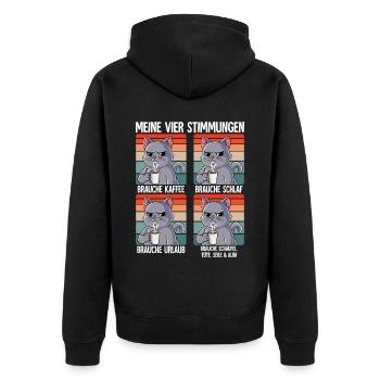 Meine 4 Stimmungen Kaffee Katze - Unisex Premium Bio Zip Hoodie - Schwarz - Hinten - Nico (187cm)