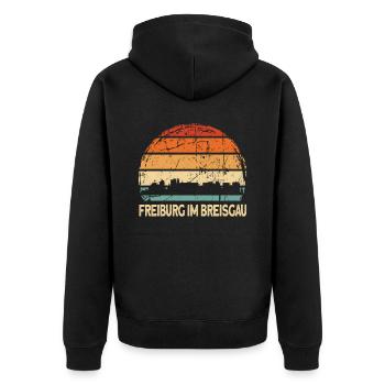 Freiburg - Unisex Premium Bio Zip Hoodie - Schwarz - Hinten - Nico (187cm)