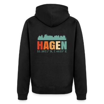 Hagen - Unisex Premium Bio Zip Hoodie - Schwarz - Hinten - Nico (187cm)