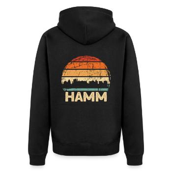 Hamm - Unisex Premium Bio Zip Hoodie - Schwarz - Hinten - Nico (187cm)