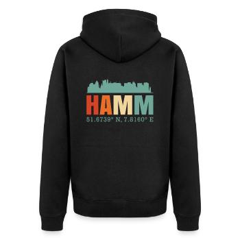 Hamm - Unisex Premium Bio Zip Hoodie - Schwarz - Hinten - Nico (187cm)