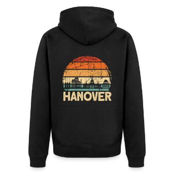 Hannover - Unisex Premium Bio Zip Hoodie - Schwarz - Hinten - Nico (187cm)