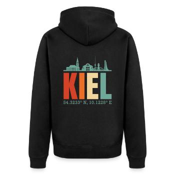 Kiel - Unisex Premium Bio Zip Hoodie - Schwarz - Hinten - Nico (187cm)