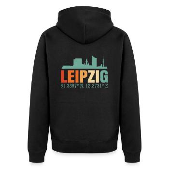 Leipzig - Unisex Premium Bio Zip Hoodie - Schwarz - Hinten - Nico (187cm)