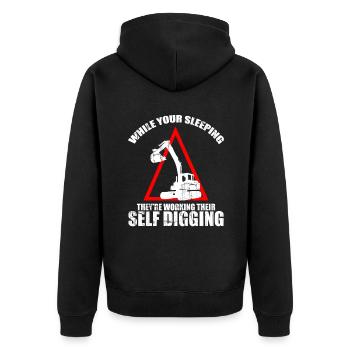 Baggerführer für Bagger und Sandbagger - Unisex Premium Bio Zip Hoodie - Schwarz - Hinten - Nico (187cm)