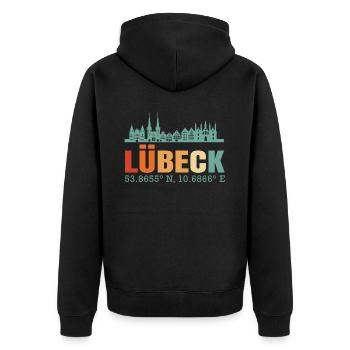 Lübeck - Unisex Premium Bio Zip Hoodie - Schwarz - Hinten - Nico (187cm)