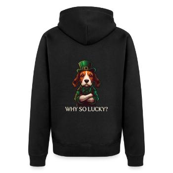 Why So Lucky Beagle Dog St. Patty - Unisex Premium Bio Zip Hoodie - Schwarz - Hinten - Nico (187cm)