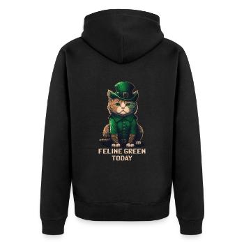 Feline Green Today St. Patty Day - Unisex Premium Organic Zip Hoodie - black - Back - Nico (187cm)