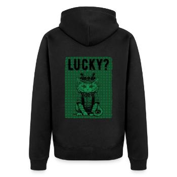 Lucky? Cat St. Patty Day - Unisex Premium Bio Zip Hoodie - Schwarz - Hinten - Nico (187cm)