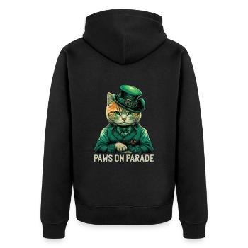 Paws on Parade Cat St. Patty Day - Unisex Premium Organic Zip Hoodie - black - Back - Nico (187cm)