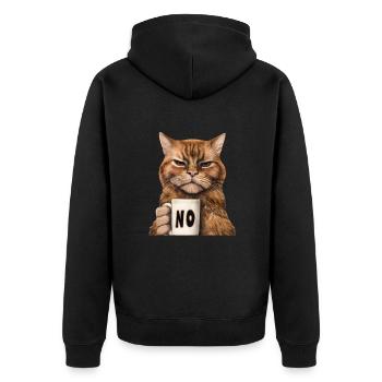 Chat grincheux et drôle avec une tasse de café dit non - Veste à capuche bio Premium Unisexe - noir - Dos - Nico (187cm)