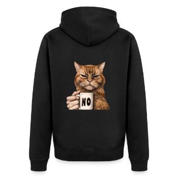 Mürrische Lustige Katze Mit Kaffeetasse Sagt Nein - Unisex Premium Bio Zip Hoodie - Schwarz - Hinten - Nico (187cm)