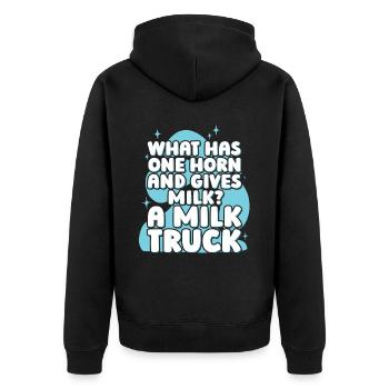 Kuh Milch Lustig Milchwagen - Unisex Premium Bio Zip Hoodie - Schwarz - Hinten - Nico (187cm)