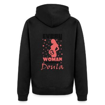 Frau Verdient Eine Doula Hebamme - Unisex Premium Bio Zip Hoodie - Schwarz - Hinten - Nico (187cm)