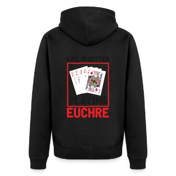 La vie mieux jouer Euchre - Carte de joueur Euchre - Veste à capuche bio Premium Unisexe - noir - Dos - Nico (187cm)