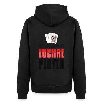 Okayest Euchre Player - Euchre Player Kartenspiel - Unisex Premium Bio Zip Hoodie - Schwarz - Hinten - Nico (187cm)