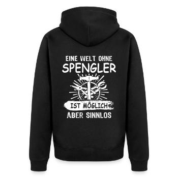 Spengler Bauspengler Karrosseriespengler - Unisex Premium Bio Zip Hoodie - Schwarz - Hinten - Nico (187cm)