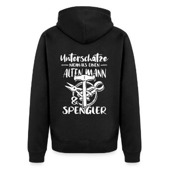 Spengler Bauspengler Karrosseriespengler - Unisex Premium Bio Zip Hoodie - Schwarz - Hinten - Nico (187cm)
