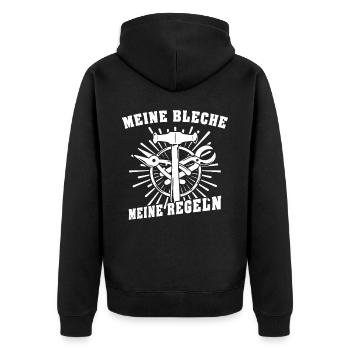 Spengler Bauspengler Karrosseriespengler - Unisex Premium Bio Zip Hoodie - Schwarz - Hinten - Nico (187cm)