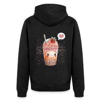 Kawaii Boba Tea for Valentine's Day Bubble Tea Hearts - Unisex Premium Organic Zip Hoodie - black - Back - Nico (187cm)