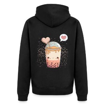 Kawaii Boba Tea for Valentine's Day Bubble Tea Hearts - Unisex Premium Organic Zip Hoodie - black - Back - Nico (187cm)