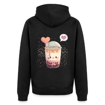 Kawaii Boba Tea for Valentine's Day Bubble Tea Hearts - Unisex Premium Organic Zip Hoodie - black - Back - Nico (187cm)