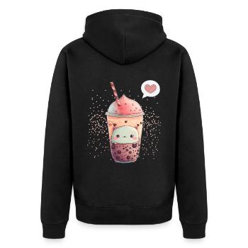 Kawaii Boba Tea for Valentine's Day Bubble Tea Hearts - Unisex Premium Organic Zip Hoodie - black - Back - Nico (187cm)