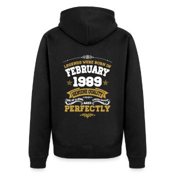 Vintage Aged To Perfection février 1989 - Veste à capuche bio Premium Unisexe - noir - Dos - Nico (187cm)