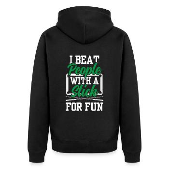 Ich Schlage Leute Mit Einem Stock Zum Spaß Pool - Unisex Premium Bio Zip Hoodie - Schwarz - Hinten - Nico (187cm)