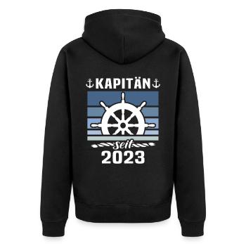 Kapitän 2023 Bootsführerschein Boot - Unisex Premium Bio Zip Hoodie - Schwarz - Hinten - Nico (187cm)