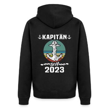 Kapitän 2023 Bootsführerschein Boot - Unisex Premium Bio Zip Hoodie - Schwarz - Hinten - Nico (187cm)