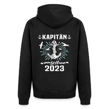 Kapitän 2023 Bootsführerschein Boot - Unisex Premium Bio Zip Hoodie - Schwarz - Hinten - Nico (187cm)
