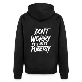 Keine Sorge Das Ist Nur Die Pubertät Erwachsen - Unisex Premium Bio Zip Hoodie - Schwarz - Hinten - Nico (187cm)