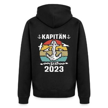 Kapitän 2023 Bootsführerschein Boot - Unisex Premium Bio Zip Hoodie - Schwarz - Hinten - Nico (187cm)