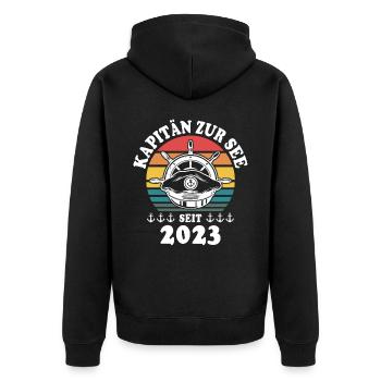 Kapitän 2023 Bootsführerschein Boot - Unisex Premium Bio Zip Hoodie - Schwarz - Hinten - Nico (187cm)