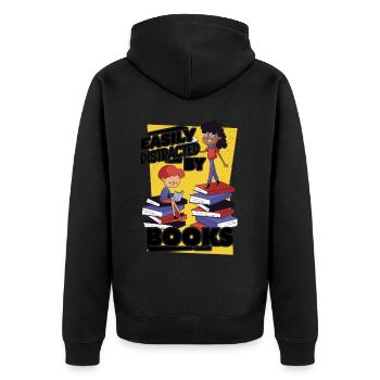 Easily Distracted By Books - Unisex Premium Organic Zip Hoodie - black - Back - Nico (187cm)
