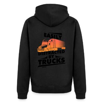 Easily Distracted By Trucks - Unisex Premium Organic Zip Hoodie - black - Back - Nico (187cm)