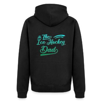 Der Eishockey Papa - Unisex Premium Bio Zip Hoodie - Schwarz - Hinten - Nico (187cm)