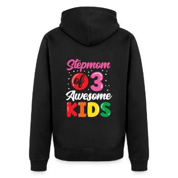 Stepmother of three great children - Unisex Premium Organic Zip Hoodie - black - Back - Nico (187cm)