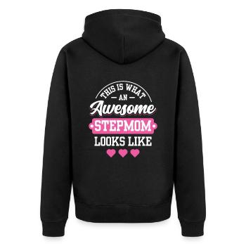 So Sieht Eine Großartige Stiefmutter Aus - Unisex Premium Bio Zip Hoodie - Schwarz - Hinten - Nico (187cm)