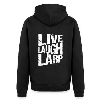 larp live laugh larp - Unisex Premium Bio Zip Hoodie - Schwarz - Hinten - Nico (187cm)