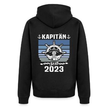 Kapitän 2023 Bootsführerschein Boot - Unisex Premium Bio Zip Hoodie - Schwarz - Hinten - Nico (187cm)