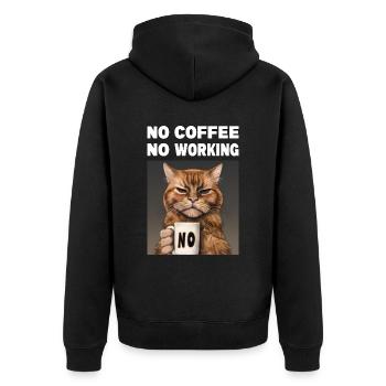 no coffee no working. Mürrische Lustige Katze - Unisex Premium Bio Zip Hoodie - Schwarz - Hinten - Nico (187cm)