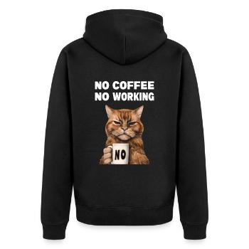 no coffee no working. Mürrische Lustige Katze - Unisex Premium Bio Zip Hoodie - Schwarz - Hinten - Nico (187cm)