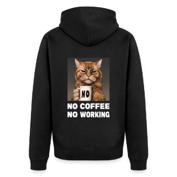 Pas de café pas de travail. Chat grincheux et drôle - Veste à capuche bio Premium Unisexe - noir - Dos - Nico (187cm)