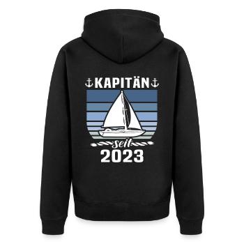 Kapitän 2023 Bootsführerschein Boot - Unisex Premium Bio Zip Hoodie - Schwarz - Hinten - Nico (187cm)