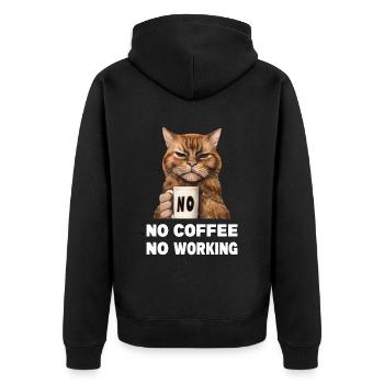 no coffee no working. Grumpy Funny Cat - Unisex Premium Organic Zip Hoodie - black - Back - Nico (187cm)